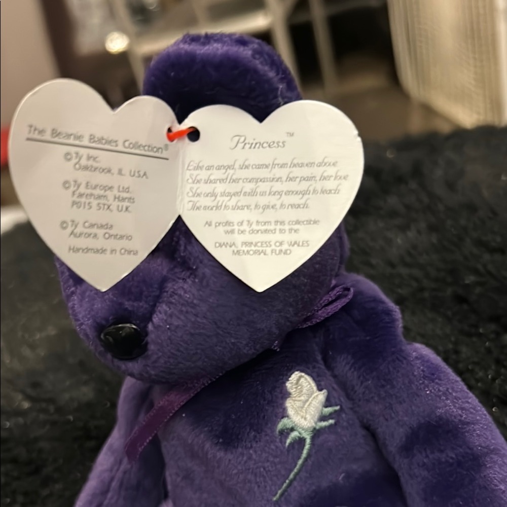 Purple Princess Beanie Baby with White Rose